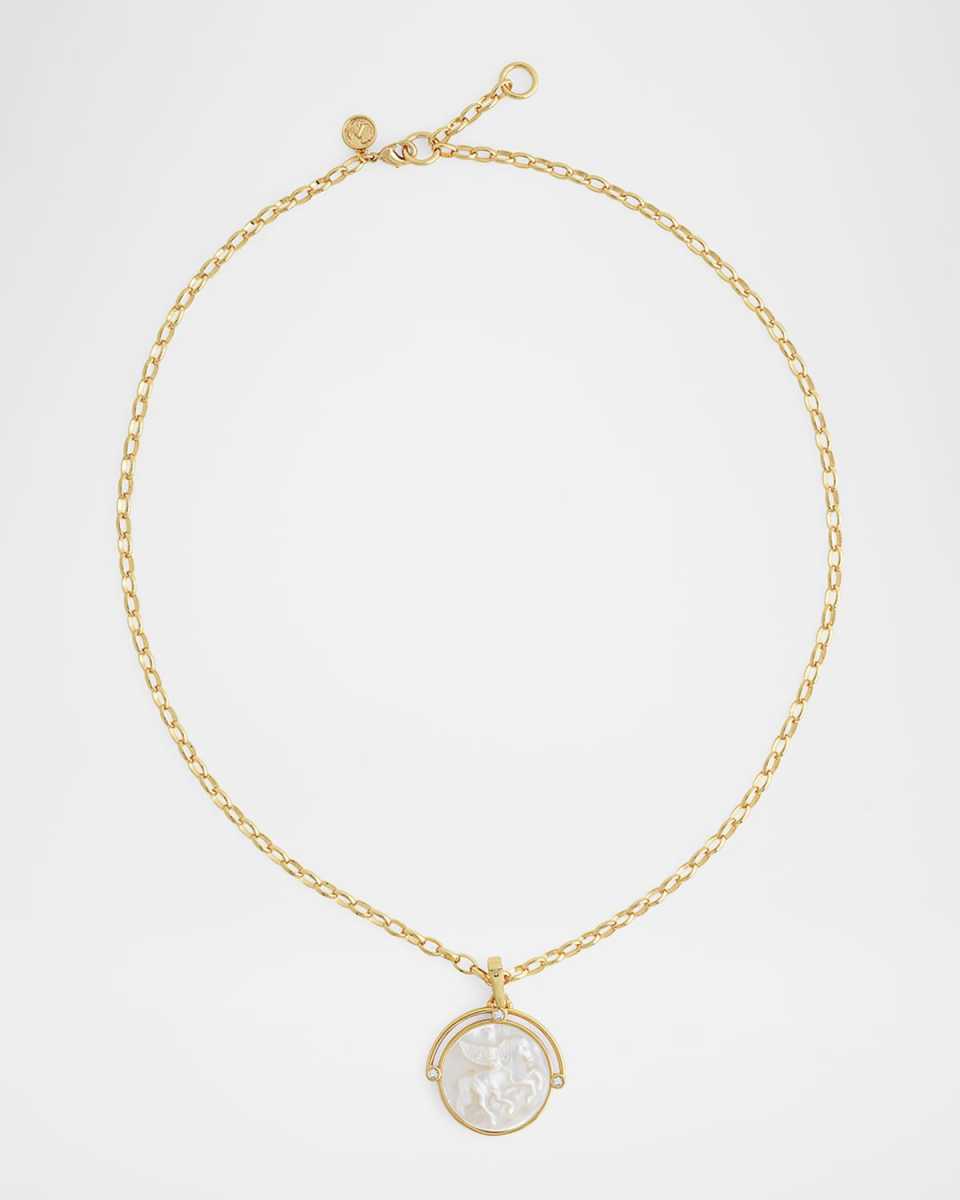 Pegasus Mother-of-Pearl Coin Pendant Necklace